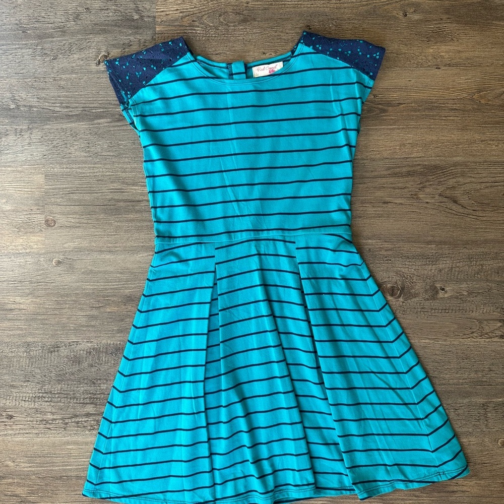 Red Camel Teal Striped Kids Dress